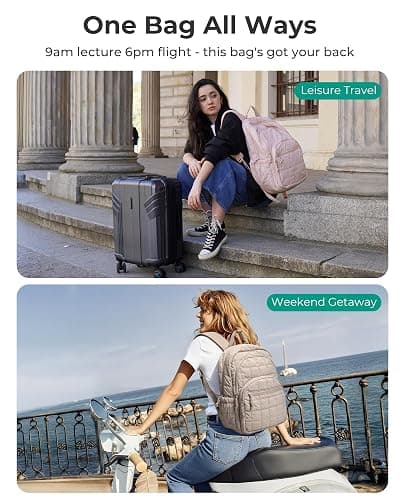 BAGSMART College Laptop Backpack, Travel Backpack for Women, Quilted Casual Daypack, Water-Resistant Bookbag for 15.6 Inch Laptop, Black thumbnail 8