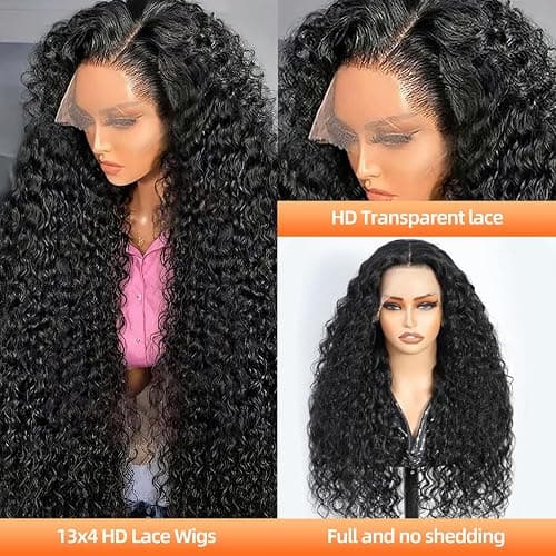 COLORSUPIDOL 32 Inch Deep Wave Lace Front Wigs Human Hair Natural Density 13x4 HD Transparent Lace Frontal Wigs Human Hair Pre Plucked Deep Curly Glueless Wigs for Black Women Natural Color thumbnail 4