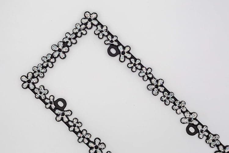 Creathome 3D Shining Daisy Wrenth License Plate Frame from Pure Zinc Alloy Metal Perfect Plate Holder,Matt Black with Silver Glitter thumbnail 7