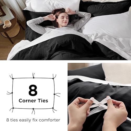Bedsure Black Duvet Cover Full Size - 3 Pieces Prewashed Extra Soft Cotton-Like Bedding Set, Includes 1 Duvet Cover 80x90 Inches with Zipper Closure & 2 Pillow Shams, Comforter Not Included thumbnail 5