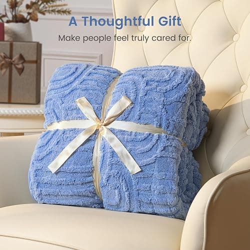 Sherpa Fleece Adult Weighted Blanket Great for Sleep, 15 lbs Dual Sided Soft Fuzzy Heavy Blankets for Couch Bed Sofa, Cozy Warm Fluffy Arched Jacquard Throw for Winter (Blue, 60" x 80", 15 Pounds) thumbnail 6