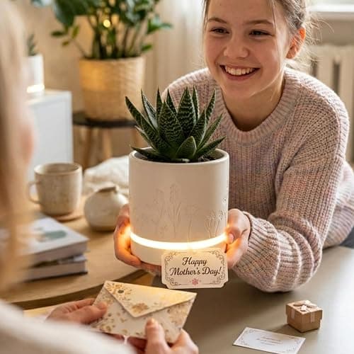 Magic Plantern® | Touch Your Plant to Turn On the Light | Planter Lamp | Unique Plant Lover Gift | Nightstand Ambient Lamp | Succulent Pot with LED thumbnail 2