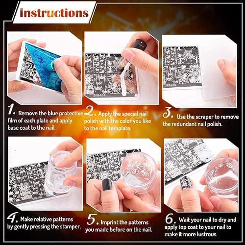 Whaline 6Pcs Spring Floral Leaves Nail Plates Stamping Set Plant Leaves Stamp Templates Nail Art Plates for DIY Print Manicure Salon Design thumbnail 5