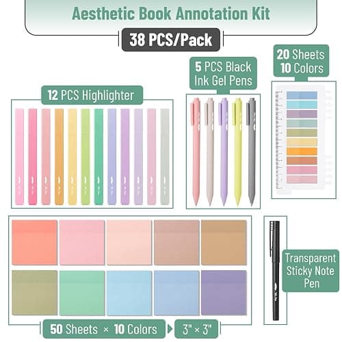Mr. Pen- Aesthetic Book Annotation Kit, 38 pcs, Aesthetic Highlighters and Gel Pens, Transparent Sticky Notes, Transparent Sticky Tabs for Books, No Bleed Highlighters for Bible Pages No Bleed thumbnail 2