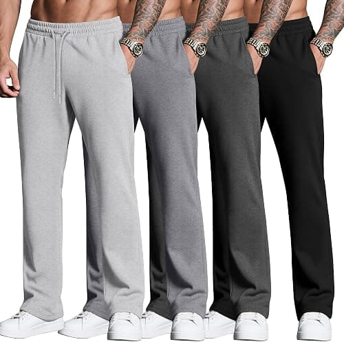 Neer 4 Pack Men's Sweatpants Joggers with Pockets Open Bottom Gym Athletic Pants Baggy Workout Casual Running Clothing - Image 1