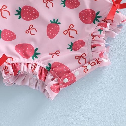fhutpw Baby Girl Swimsuit One Piece Fruit Printed Long Sleeve Rash Guard with Hat Infant Toddler Beach Bathing Suit thumbnail 7