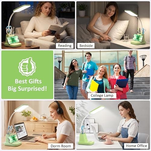 Sailstar Desk Lamp, LED Desk Lamps for Home Office, Wireless Charger Small Desk Lamp with Pen Holder, CRI 85, 800LM,3 Color Dimmable, Study Lamps for College Dorm Room, Adapter Included, Green thumbnail 8