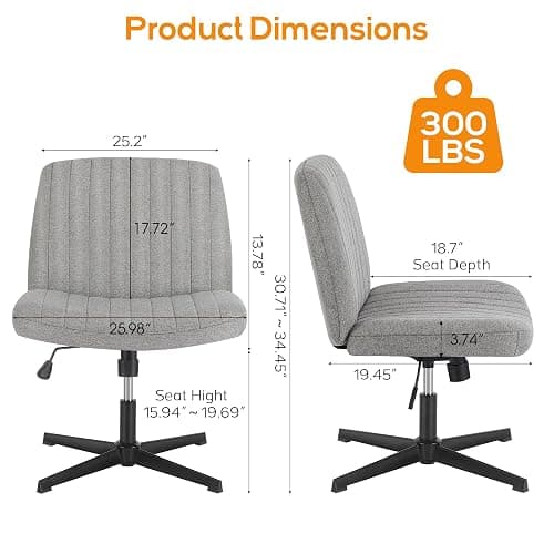 DUMOS Criss Cross Chair Legged Office Wide Comfy Desk Seat, No Wheels Armless Computer Task Seating, Swivel Vanity Home Height Adjustable thumbnail 2
