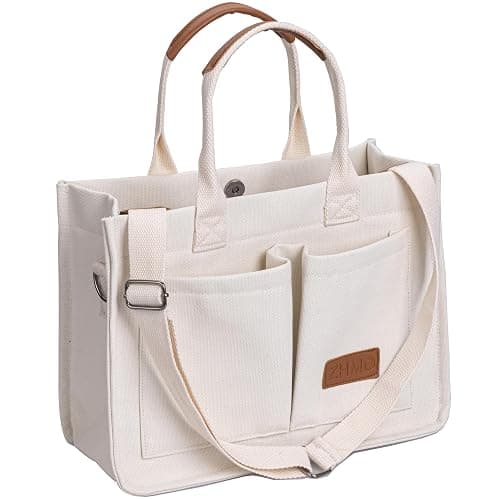 ZHMO Canvas Tote Bag for Women,Womens Purse Handbags Totes Bags Crossbody Work Laptop Book Bag for Travel Nurse College Gift - Canvs Elegant Beige - Image 1