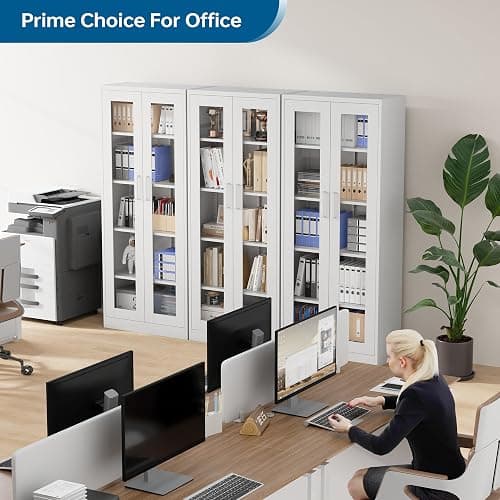PEUKC Display Storage Cabinet with Glass Door, 67 Inches Metal Curio Cabinet with 4 Adjustable Shelves, HD&Tempered Glass Display Case for Home, Office, Clinic, Pantry, Assemble Required (White) thumbnail 5