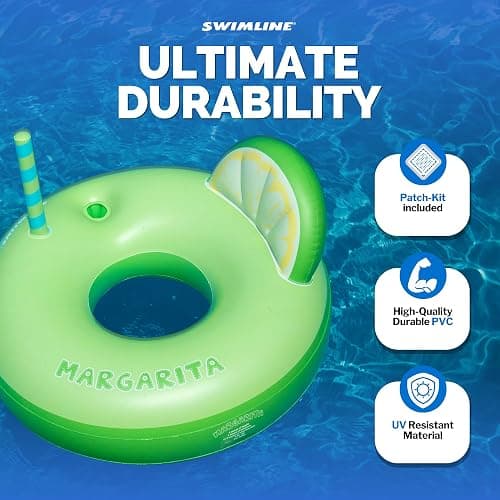 Swimline Margarita Pool Ring with Cupholder & Backrest – Inflatable Lounge Float with Fun Design for Adults & Teens – Durable Vinyl Ring for Pool, Lake, or Beach – Easy to Inflate and Store thumbnail 7