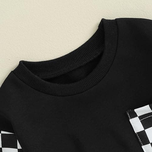 Toddler Baby Boy Fall Outfit Checkerboard Patchwork Long Sleeve Sweatshirts Elastic Waist Pants Cute Newborn Clothes Set thumbnail 4