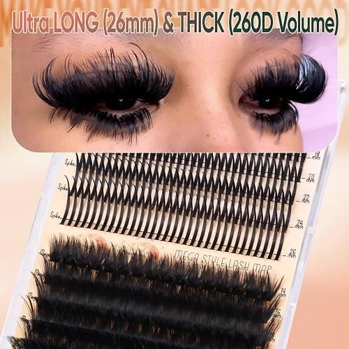 Lash Clusters with Bottom Lashes Spike Long 26mm Lash Clusters with Spikes 260D Volume Eyelash Clusters DIY Cluster Eyelash Extensions Mega Style Individual Bottom Lashes Extension by CORUSCATE thumbnail 6