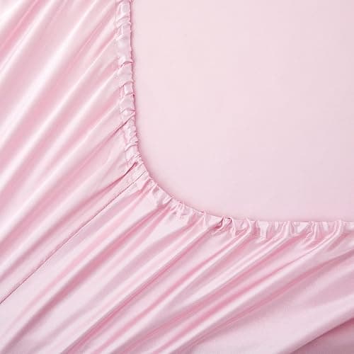 LuxBedding Satin Fitted Bed Sheet, Soft as Silk, Full Size, 1 Piece, Pink | Satin Fitted Sheet Only, Full Size Fitted Sheet, 1 Piece Bottom Bed Sheet, Soft and Comfortable Like Silk,Deep Pocket thumbnail 3