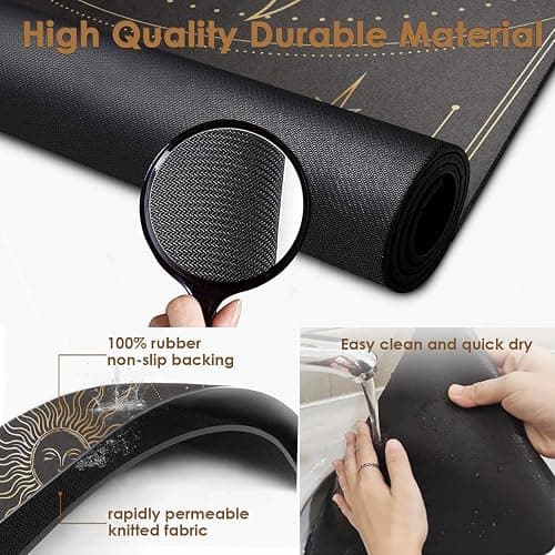 Arttown Coffee Mat for Countertops, Black Gold Sun Moon Boho Dish Drying Mat 2 Pcs for Kitchen Bar Accessories, Fit Under Coffee Maker Espresso Machine Dish Rack Hide Stain Rubber 12x19in thumbnail 4