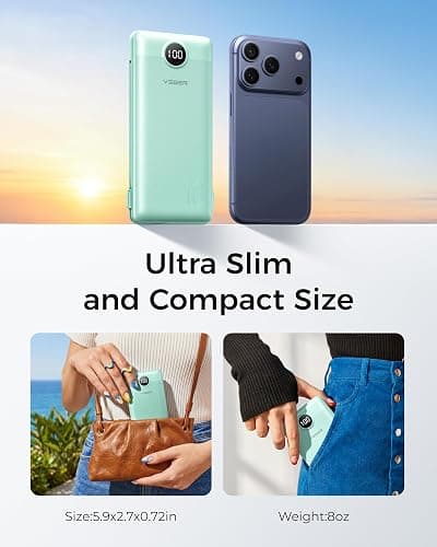 VEGER Portable Charger for iPhone, Power Bank Built in Cables and Wall Plug | 10000mAh,Ultra Slim&Compact,5 Outputs,LED Display,Power Bank for iPhone,Samsung,Travel Essentials for Camping Cruise Business thumbnail 7
