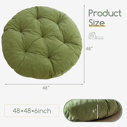 HIGOGOGO Papasan Chair Cushion with Thick Corduroy Cover (Without Chair), Soft Supportive Cushion, Green, 48 x 48 Inch thumbnail 2