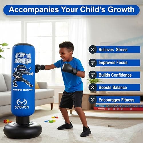 Marwan Sports 5-in-1 Inflatable Punching Bag for Kids – 63" Karate Toy Set with Boxing Gloves, Durable Fast Rebound, Active Play Christmas/Birthday Gift for Boys & Girls Ages 4-12 (Patent Pending) thumbnail 3