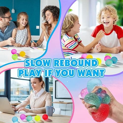 16 Pack Slow Rising Squishy Stress Balls，Textured Memory Soft Stress Ball | Squish Squeeze Toys for Adults Ball, Gumdrop Squishy Toys Bulk for Party Favors Gifts, Desk Toy and Prize thumbnail 7
