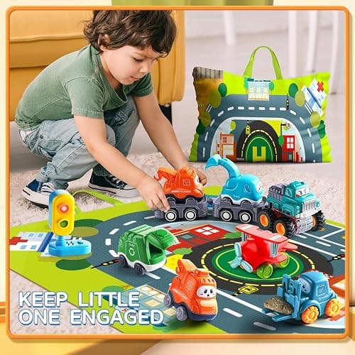 Big Cartoon Truck Car Toys for 1 Year Old Boy with Playmat/Storage Bag|Baby and Toddler Toys 12-18 Months & Age 1-2 with Trailor|1st Birthday Gift for 1 2 Year Old Boy thumbnail 3