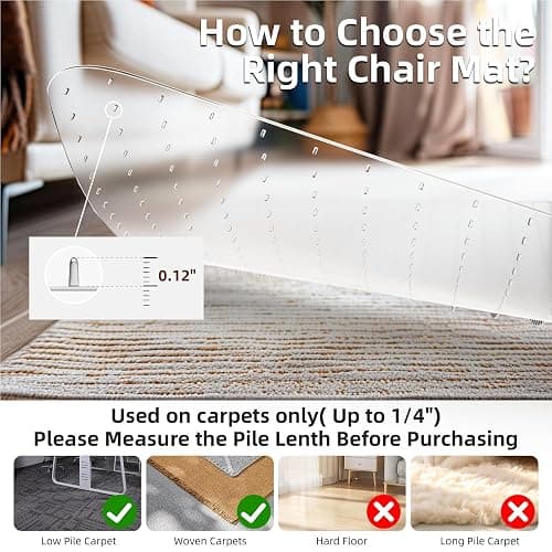Office Chair Mat for Carpet: 36" x 48" Plastic Heavy Duty Computer Desk Mats with Lip for Low Flat and No Pile Carpeted Floor - Clear Rug Pad for Rolling Chairs Office Work Home Gaming Rectangle thumbnail 6