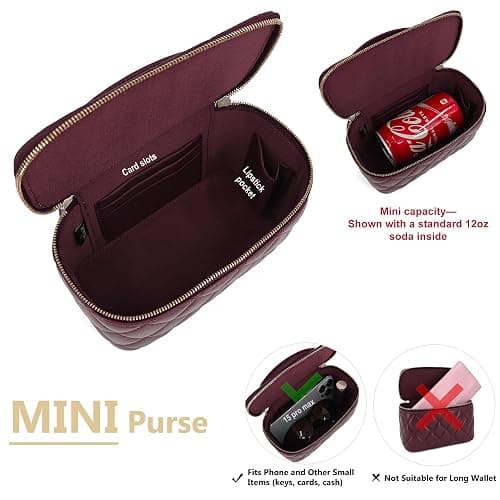 M-ioi-M Small Genuine Leather Purse Quilted Crossbody Bag for Women, Mini Top-Handle Shoulder Handbag w/Gold Chain Strap thumbnail 7