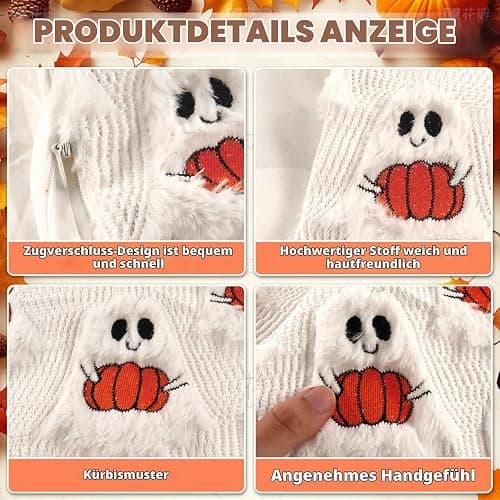 Halloween Pillow Covers 18x18 Inch, Set of 2, 3D Plush Ghosts with Pumpkins | Soft polyester, faux fur details, embroidered pumpkins, hidden zipper, inserts not included, for couch and bed decor thumbnail 5