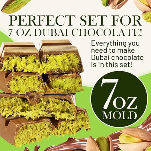 Dubai Chocolate Bar DIY Kit – Includes Mold, 12.3 oz Melting Wafers, 3.5 oz Kataifi, 7 oz Pistachio Spread – Gift Kit for Choco Lovers and Christmas, Make Your Own Gourmet Pistachio Chocolate at Home thumbnail 4