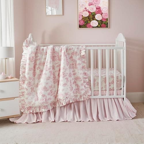 Brandream Baby Crib Sheets for Girls Boys, Fitted Crib Sheet for Standard Crib and Toddler Mattress, Super Soft 100% Cotton Baby Sheet French Country Pink Toile Floral Print, Crib/Toddler thumbnail 2