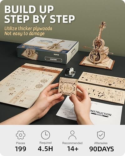 ROKR 3D Wooden Puzzles for Adults,Wooden Music Box Kits-Cello Wood Model Kits for Adults to Build,Stem Projects for Teens,Birthday Gifts Hobbies for Women Men thumbnail 5