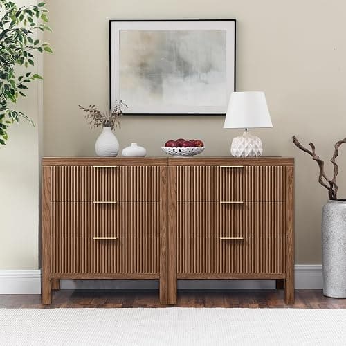 LSKTGA 3 Drawer Dresser for Bedroom, Modern Wooden Chest with Handles, Fluted Dresser with Wide Drawers and Bearing Slide for Hallway, Entryway, Walnut thumbnail 6