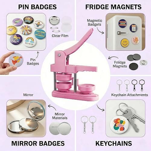 Freeingbag 58mm Button Maker Machine Kit, Installation-Free Button Pin Maker & Pin Maker Machine with 100 Sets Supplies, Circle Cutter & Bonus DIY Accessories for Badges, Crafts & School Projects thumbnail 4