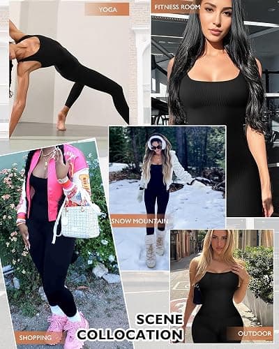 AURUZA Jumpsuit for Women Workout Seamless Jumpsuits Yoga Ribbed One Piece Tank Tops Rompers Sleeveless Exercise Jumpsuits thumbnail 6