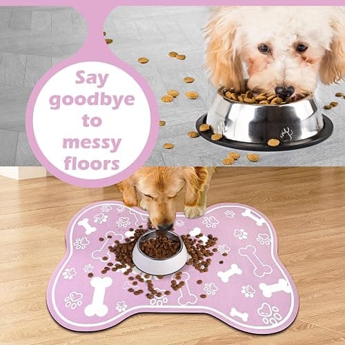 Dog Cat Mat for Food and Water,Rapid Absorbent Pet Feeding Mat, Bone Shaped Dog Placemat Bowl Mat with Rubber Backing,No Stains Pet Food Mats Indoor, Pet Accessories Supplies,Pink 12"×18" thumbnail 4