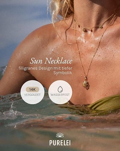 Purelei Sun Kette Damen – Halskette Damen aus langlebigem Edelstahl – Wasserfeste Kette mit Anhänger – 50-55 cm Länge verstellbar – Halskette für deinen individuellen Look thumbnail 2