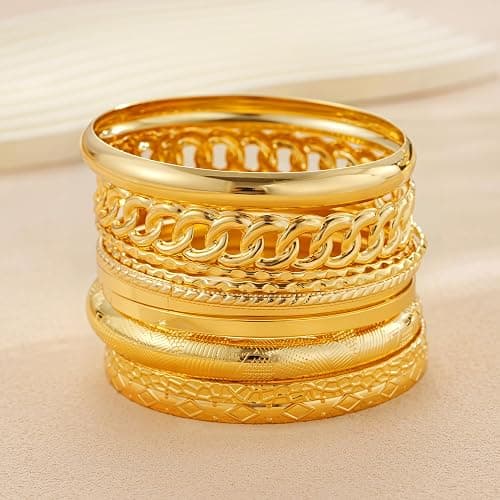 ÌF ME Gold Bangle Bracelets for Women, Indian Bangles Stackable Set, Multi Layer Textured 14K Gold Plated Chunky Bracelets Boho Jewelrys Set thumbnail 8