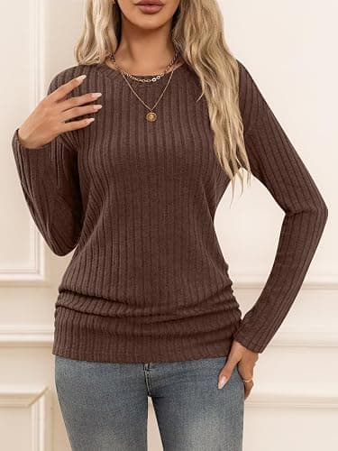 Bliwov Long Sleeve Shirts for Women Fall Fashion Outfits CrewNeck Tops Sides Ruched Winter Pullover Sweaters Tunic Clothes thumbnail 5