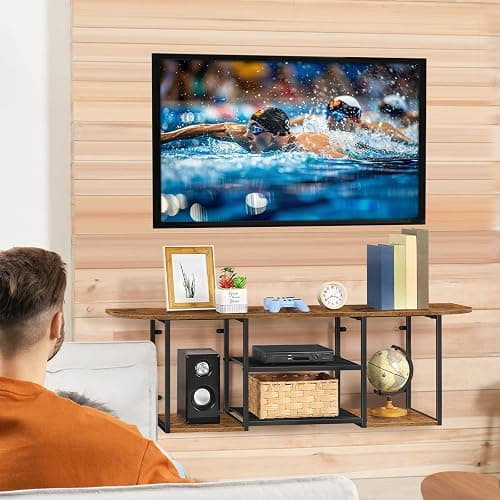 Fogein Floating TV Stand for 50 60 Inches TV,Wall Mounted Media Console with Open Storage Shelves，Modern Entertainment Center for Living Room,Bedroom (Brown) thumbnail 4