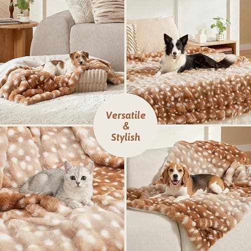COZY KISS Deer Print Blanket, Faux Fur Dog Blanket for Christmas, 60"x80" | Fuzzy Soft Plush Thick Bubble Blanket, Waterproof Lining, Washable, Gift, Sofa Bed Couch Chair Living Room Decor thumbnail 6