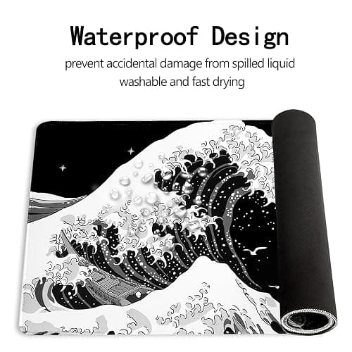 MEWOOCUE® Gaming Mouse Pad for Desk,Large Sea Wave Mousepad Laptop,Black White Japanese Anime Mouse Mat,Long XXL Waterproof Keyboard Pads,Big Non-Slip Mouse Pads for Game Office Home（31.5 x 11.9 in） thumbnail 5