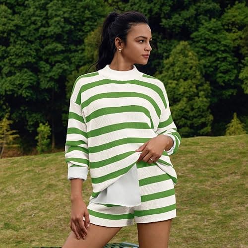 LAMISSCHE Womens Oversized Lounge Sets 2 Piece Outfits Striped Matching Pajama Set Long Sleeve Sweater Set thumbnail 6