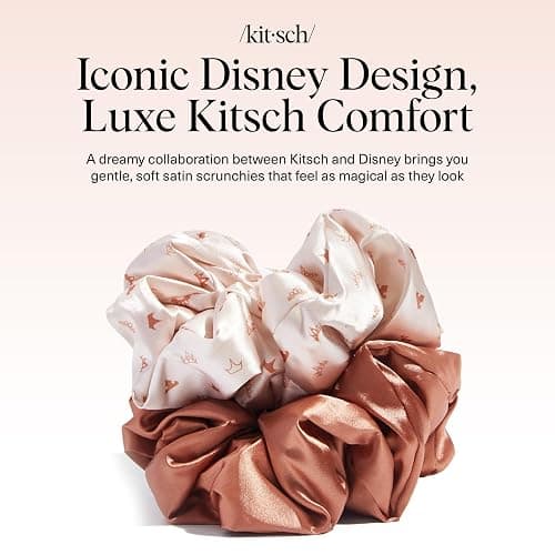 Kitsch & Disney Satin Scrunchies for Women - No Crease Hair Ties for Girls | Big Scrunchies with All Hair Types and Textures, Perfect for Day or Night | Ideal Gifts for Women - 2 Pcs, Desert Crown thumbnail 8