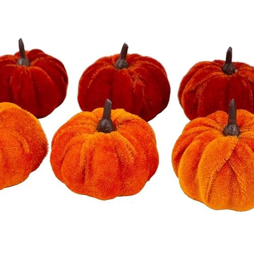 VGIA 12 Pcs Artificial Pumpkins Orange Velvet Pumpkins Fall Decorations Holiday Farmhouse Decorations Thanksgiving Decorations for Home and Tabletop thumbnail 4