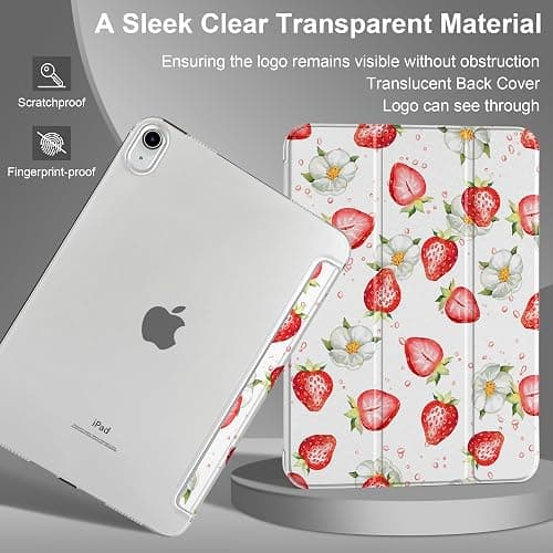 DONGKE for iPad 11th Generation Case 11 Inch 2025 (A16 Chip) & iPad 10th Generation 10.9 Inch 2022, Slim Foldable Stand Hard PC Translucent Back Shell Smart Cover - [Auto Wake/Sleep] - Strawberries thumbnail 5