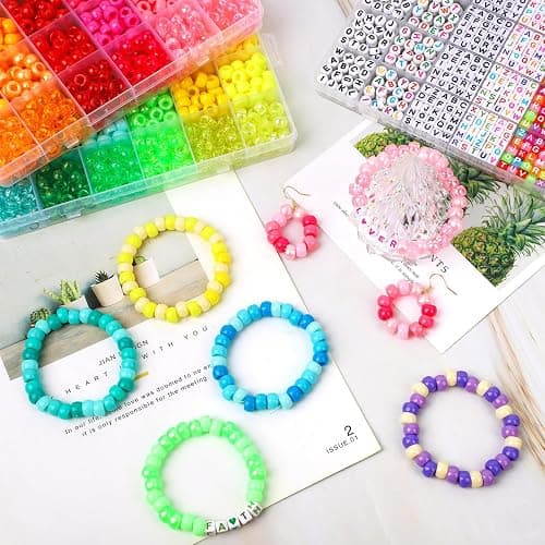 Acerich 4022 Pcs Pony Beads for Friendship Bracelet Making Kit, 96 Colors 5 Boxes Friendship Bracelet Beads 6x9mm Rainbow Kandi Beads with 1000 Pcs Letter Beads for Jewelry Making thumbnail 6