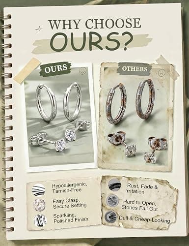 YADOCA Hypoallergenic Surgical Steel Silver Earrings for Sensitive Ears | Stud Hoop Earrings for Women Men Trendy Small Huggie Silver Hoops Cartilage Earring Stacks Set for Multiple Piercing thumbnail 5