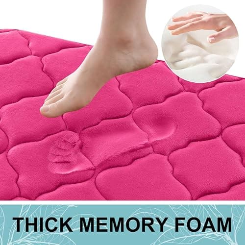 OLANLY Memory Foam Bath Mat Rug 24x16, Ultra Soft Bathroom Rugs, Deep Pink | Thick Absorbent Carpet, Non-Slip Backing, Machine Washable, for Bathroom Floor, Tub, Shower and Home Decor Accessories thumbnail 4