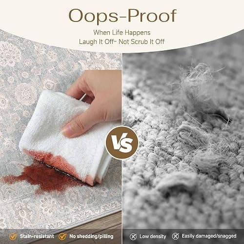 WondRg 8x10 Blue Cream Neutral Area Rug | Washable, Vintage, Soft, Non Slip, Low Pile, Distressed, Carpet for Living Room Bedroom Dining Room Nursery Home Decor thumbnail 7