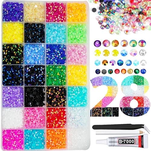 22000pcs Resin Rhinestones for Crafting, 28 Multicolors 4mm SS16 Non-Hotfix Gems Beads, Colorful Jelly AB Flatback Rhinestones, Jewels Gems for Bedazzling Kit with B7000 for DIY Art Crafts Decoration - Image 1