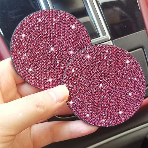 NBTEPEM 2pcs Bling Car Cup Holder Coaster, 2.75 inch Anti-Slip Shockproof Universal Fashion Car Coasters Insert Bling Crystal Rhinestone Automotive Interior Accessories for Women (2 pcs, Rose Red) thumbnail 4